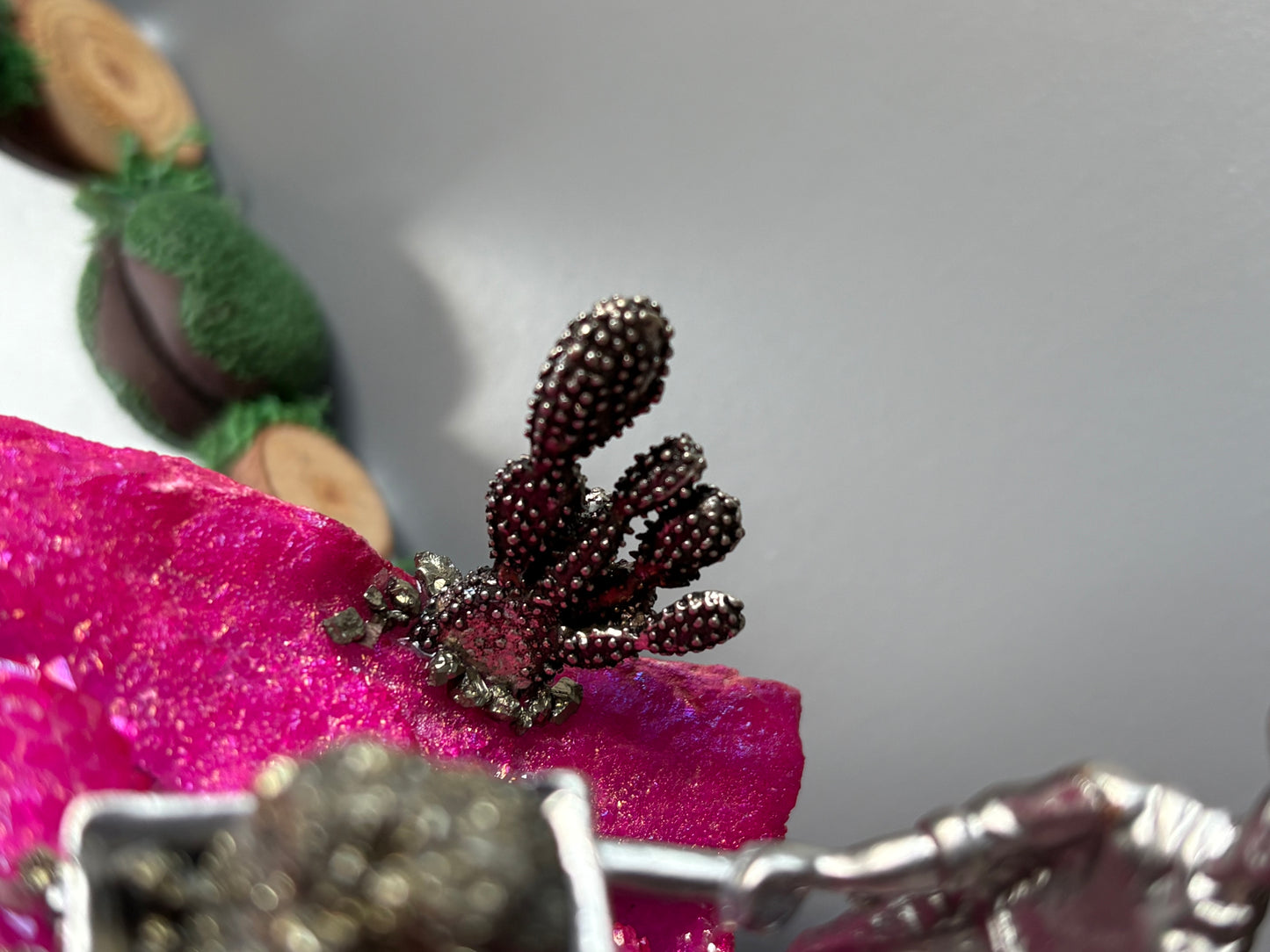 Hot Pink Aura Quartz & Pyrite Crystal Gemstone Miner Cluster - Large