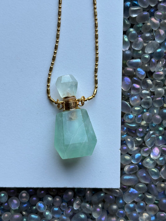 Fluorite Crystal Gemstone Aromatherapy Perfume Bottle Pendant Necklace