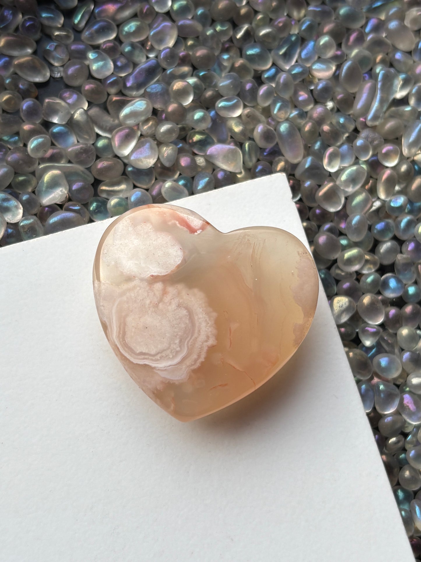 Flower Cherry Blossom Agate Crystal Gemstone Heart Carving (2)