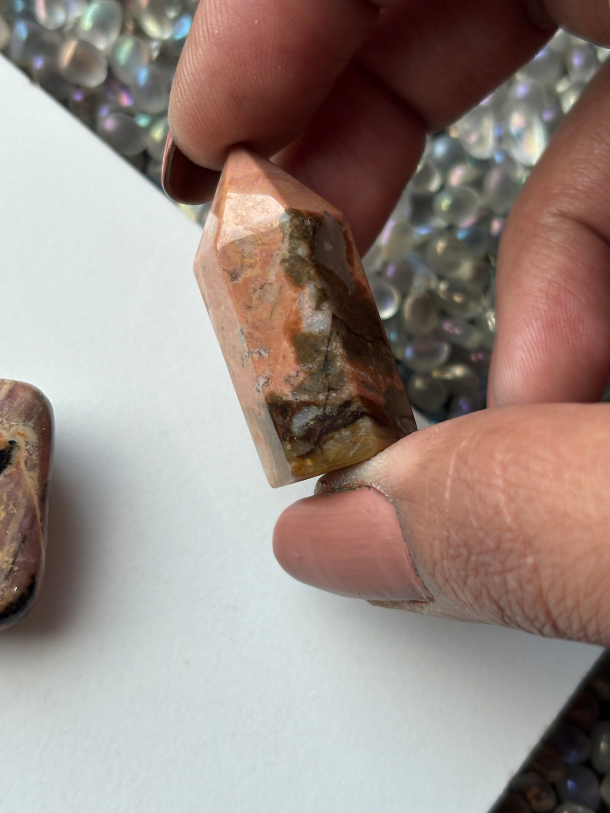 Rhodonite Gemstone Crystal Mini Point Tower & Tumbled Stone - Gift Set (2)