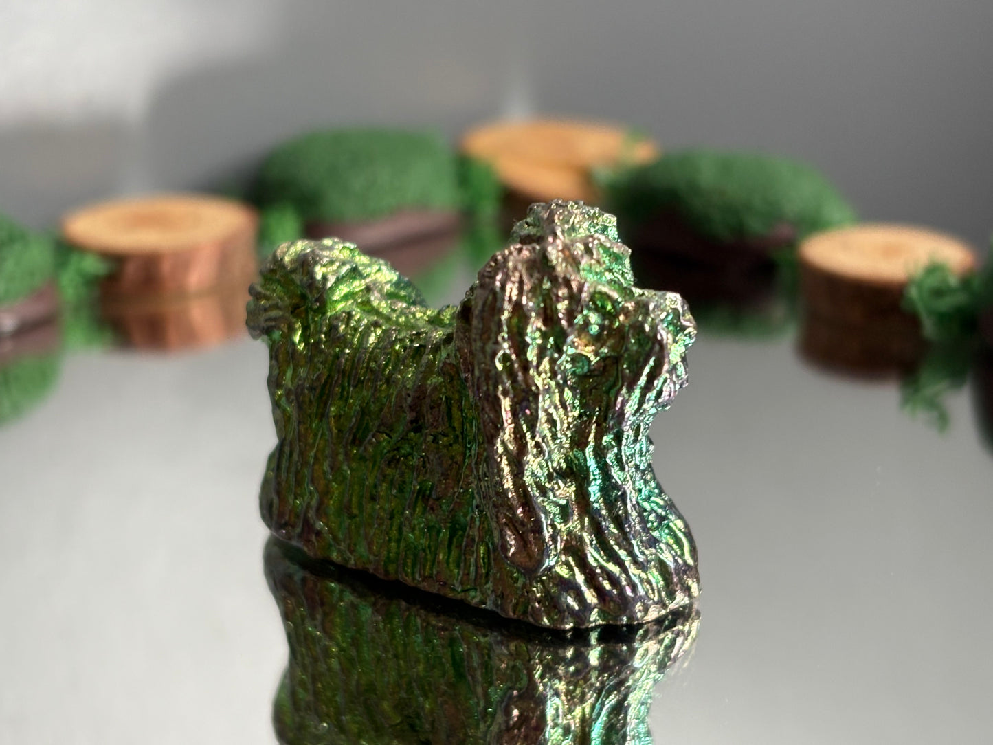 Green Teal Mini Dog Bismuth Crystal Metal Art Sculpture