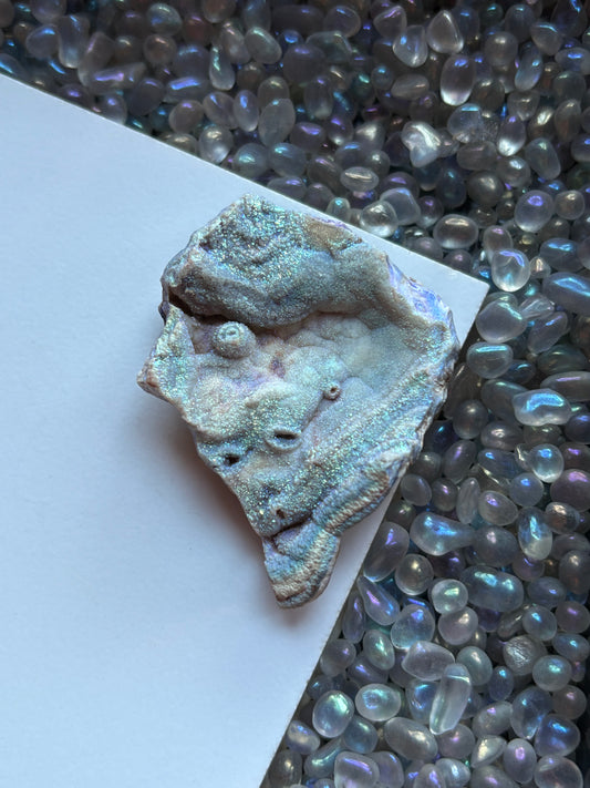 Blue Aura Druzy Chalcedony Crystal Gemstone Galaxy Slice (1)