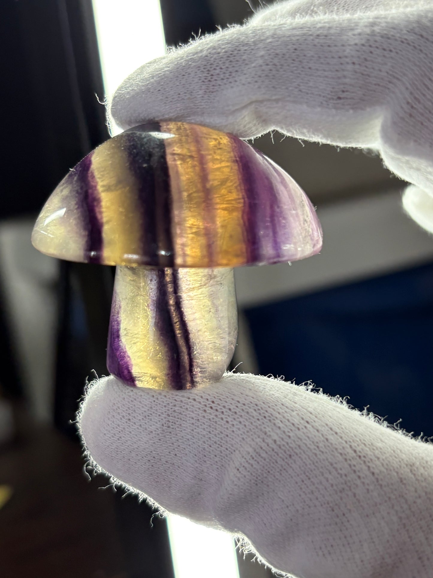 Purple Yellow Fluorite Crystal Gemstone Mushroom Carving (1)