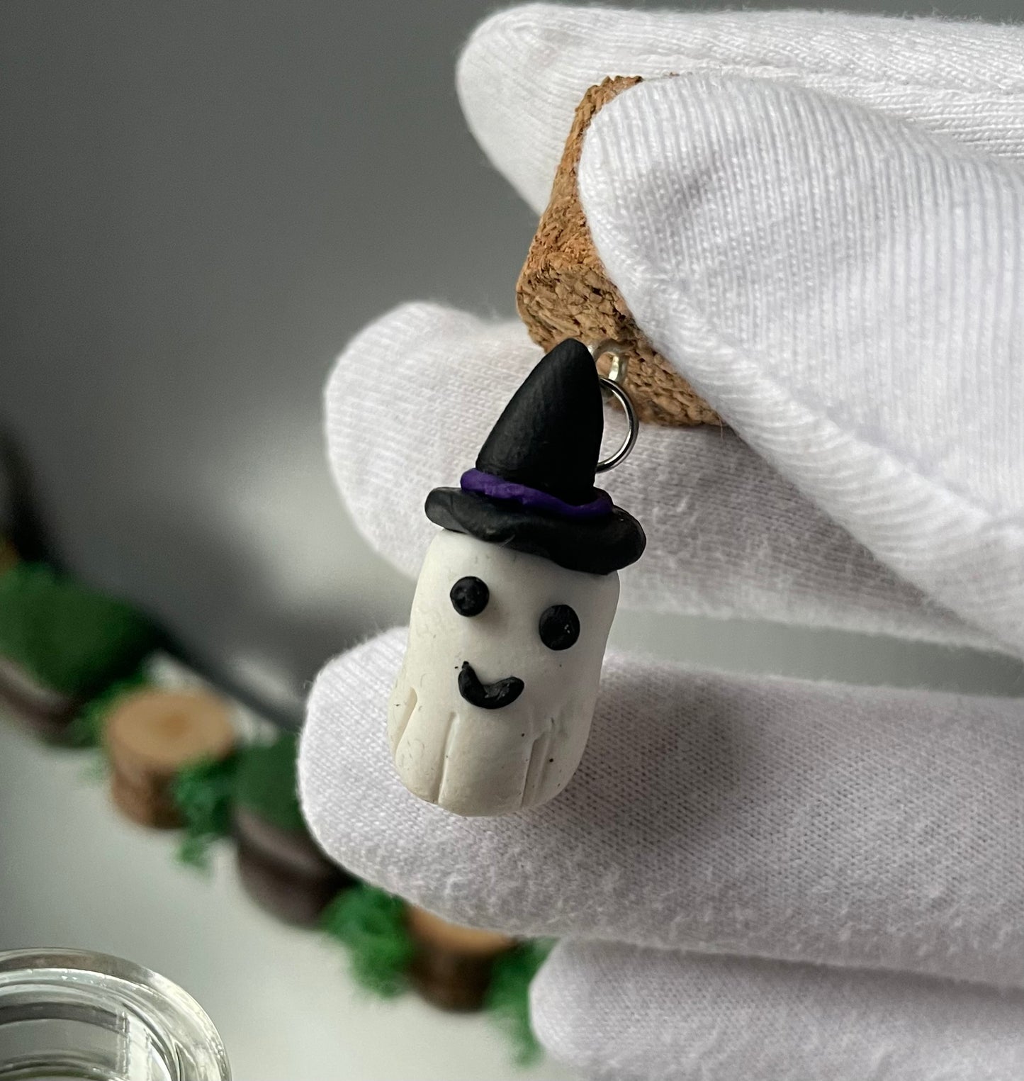 Floating Witchy Ghost In Garden Clay Glass Vial Art