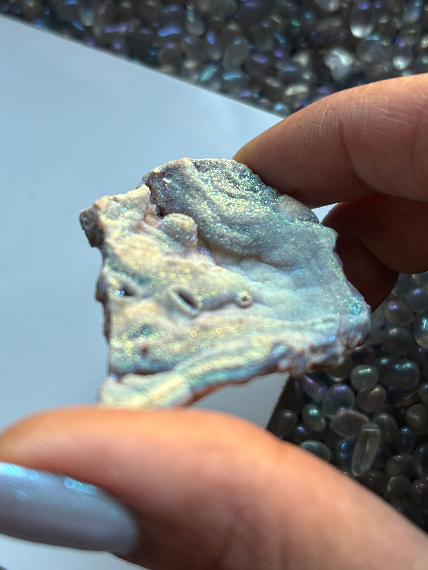 Blue Aura Druzy Chalcedony Crystal Gemstone Galaxy Slice (1)