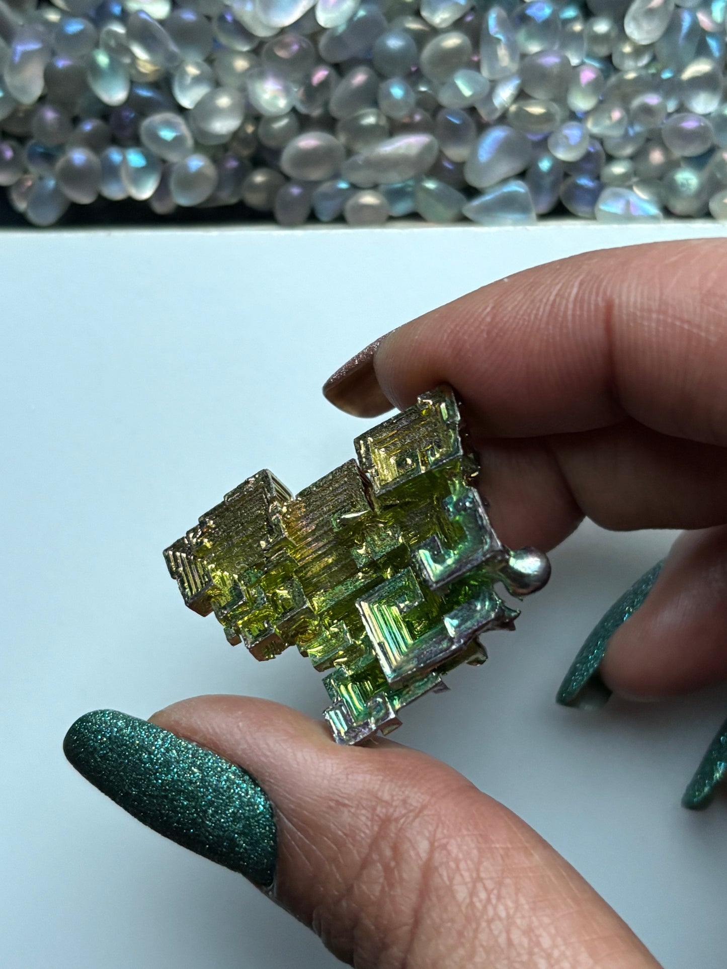 Teal Peach Bismuth Crystal Specimen - Small