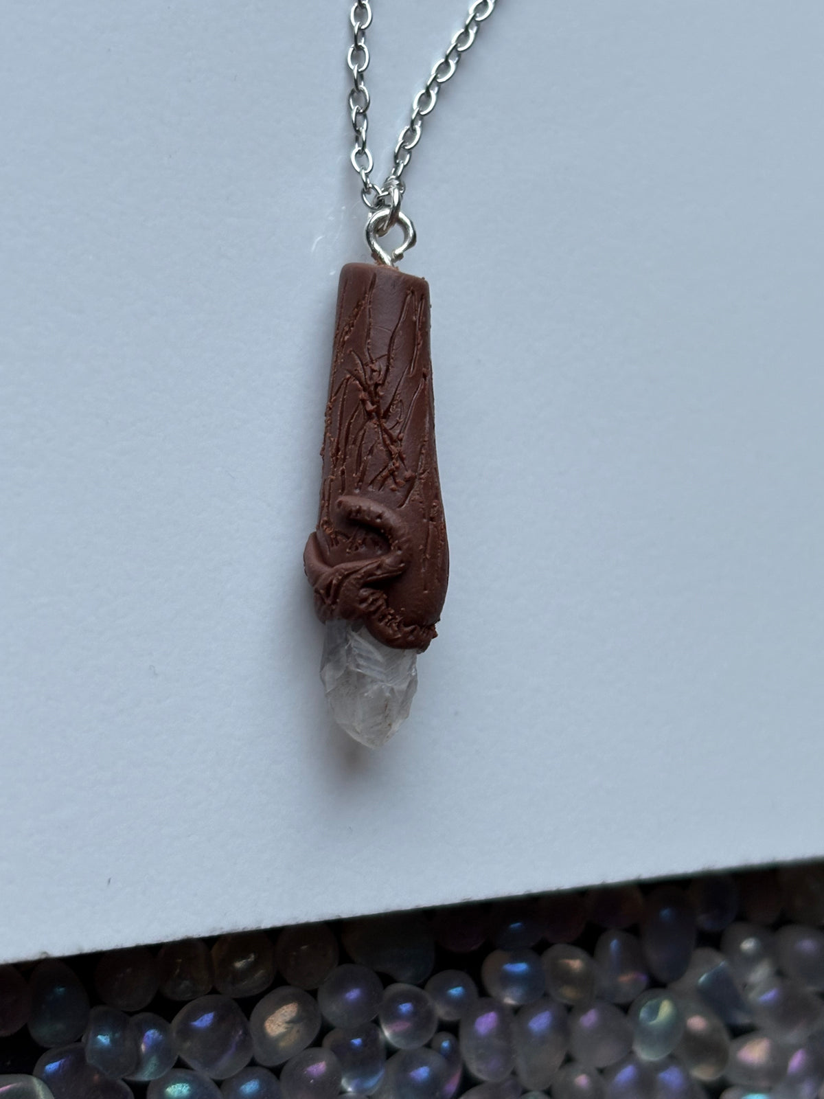 Scottish Quartz Crystal Gemstone Clay Wooden Wand Necklace (2)