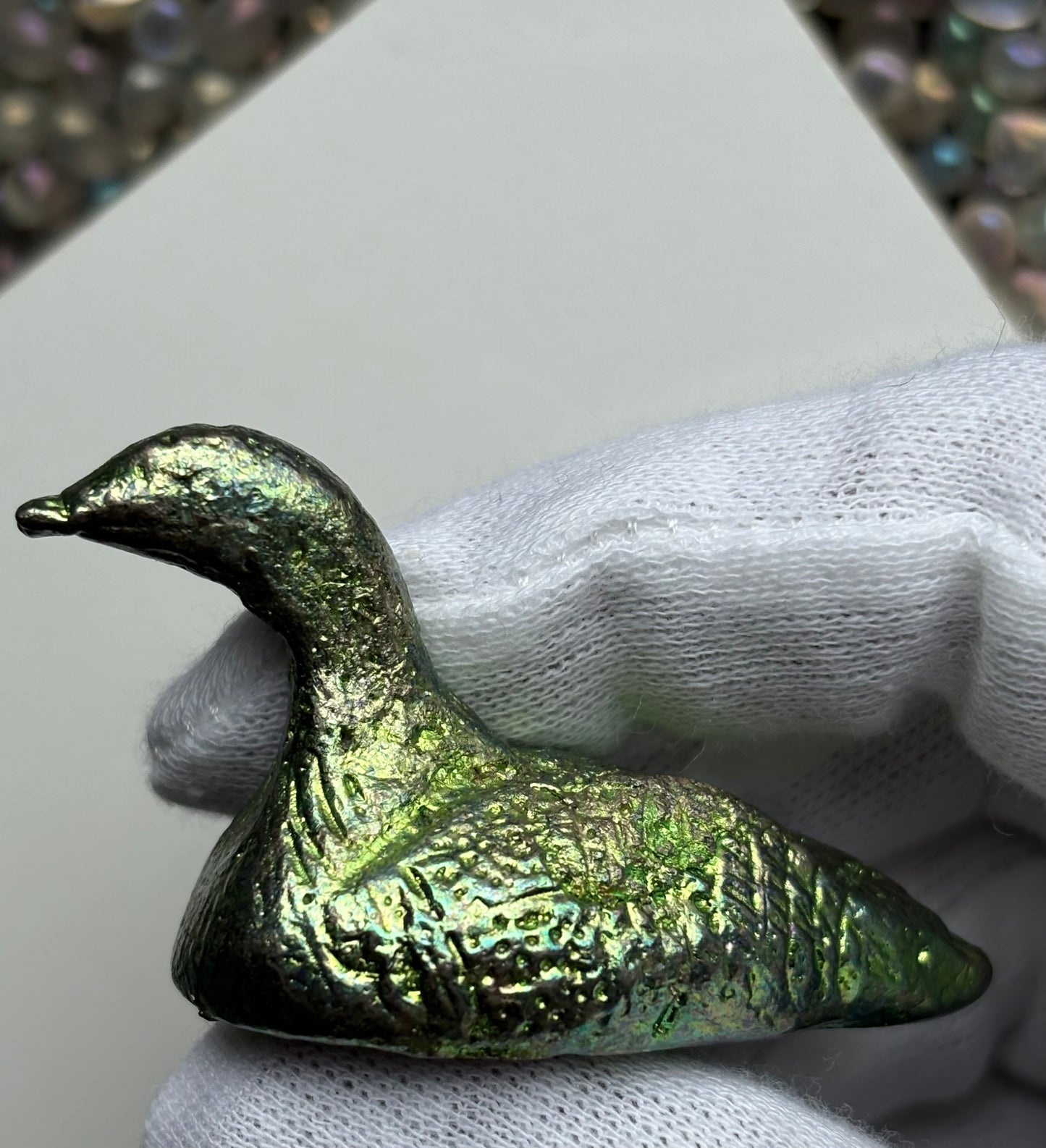 Green Bismuth Loon Bird Crystal Metal Art Sculpture