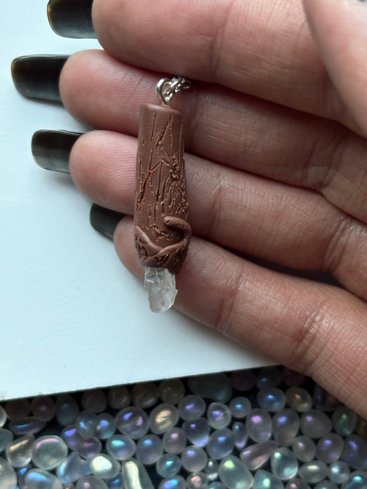 Scottish Quartz Crystal Gemstone Clay Wooden Wand Necklace (2)