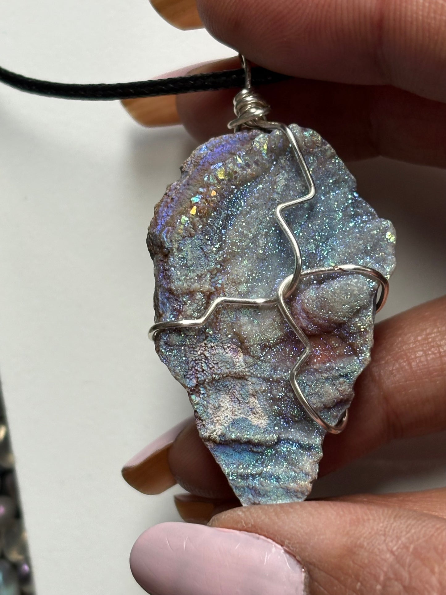 Aura Druzy Chalcedony Crystal Gemstone - Galaxy Slice - Necklace (2)