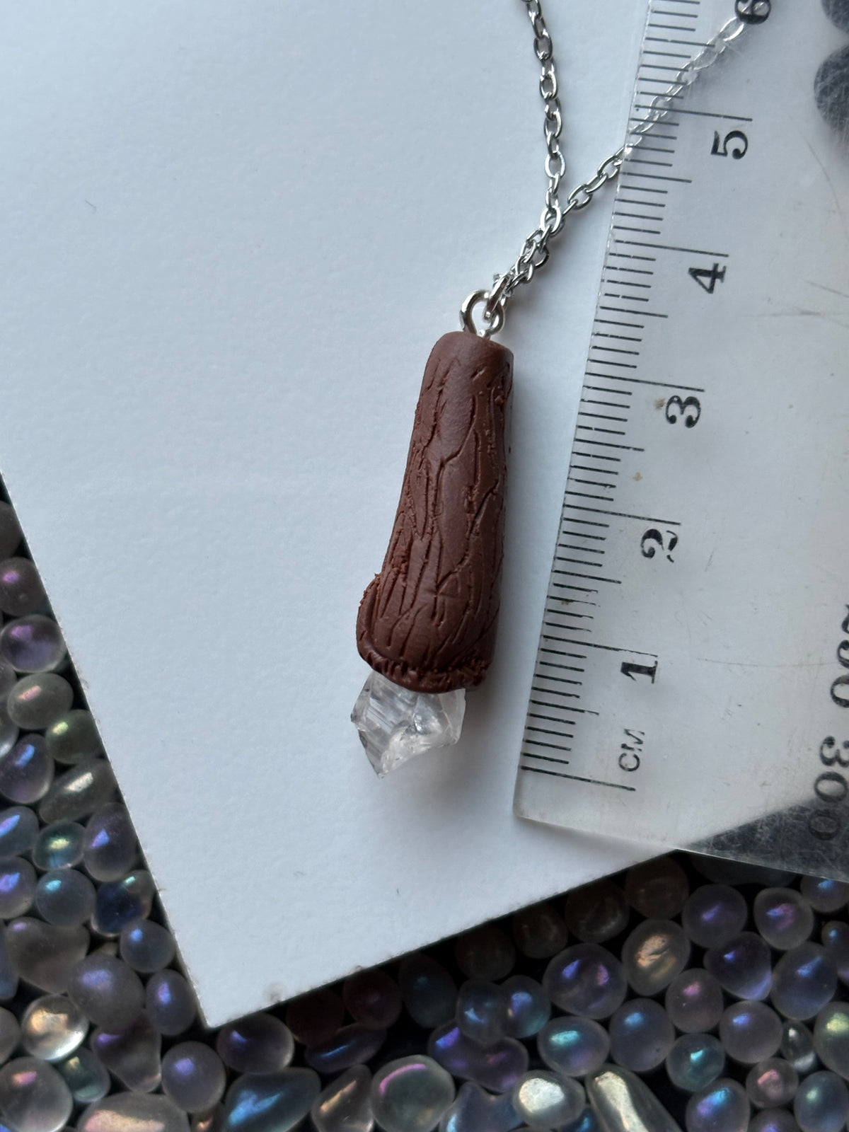 Scottish Quartz Crystal Gemstone Clay Wooden Wand Necklace (3)