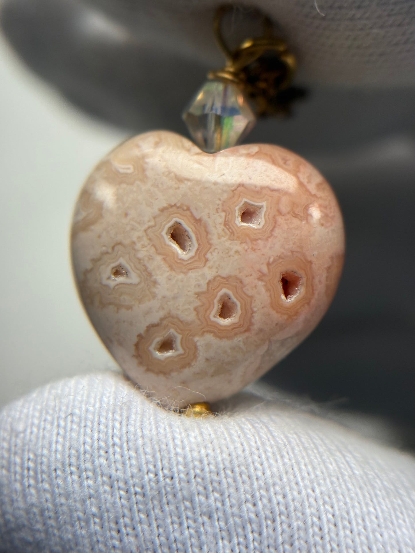 Peach Agate Druzy Coral Fossil Crystal Gemstone Heart Carving Necklace