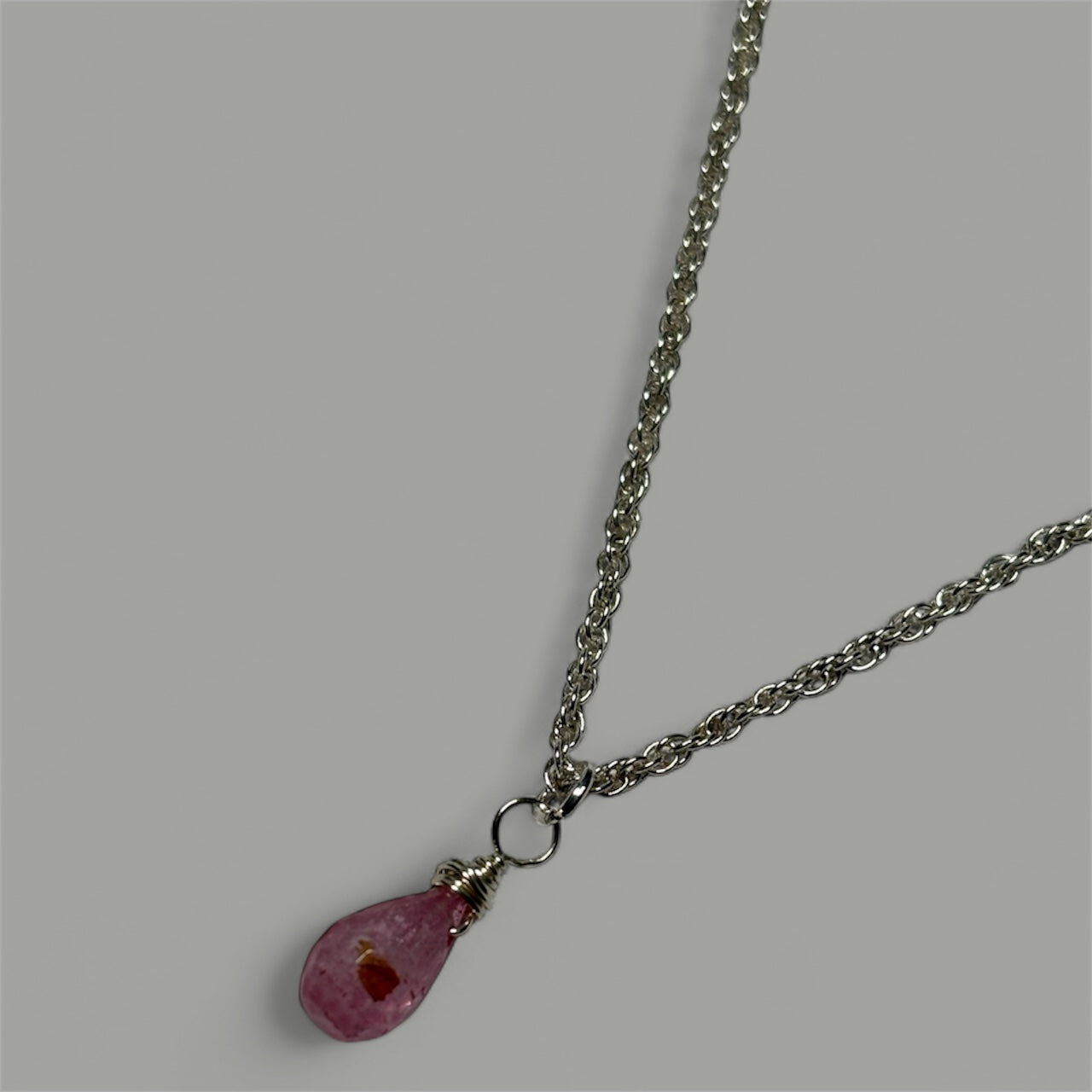 Pink Topaz Briolette Cut Drop Crystal Gemstone Silver Necklace (Certified) (2)