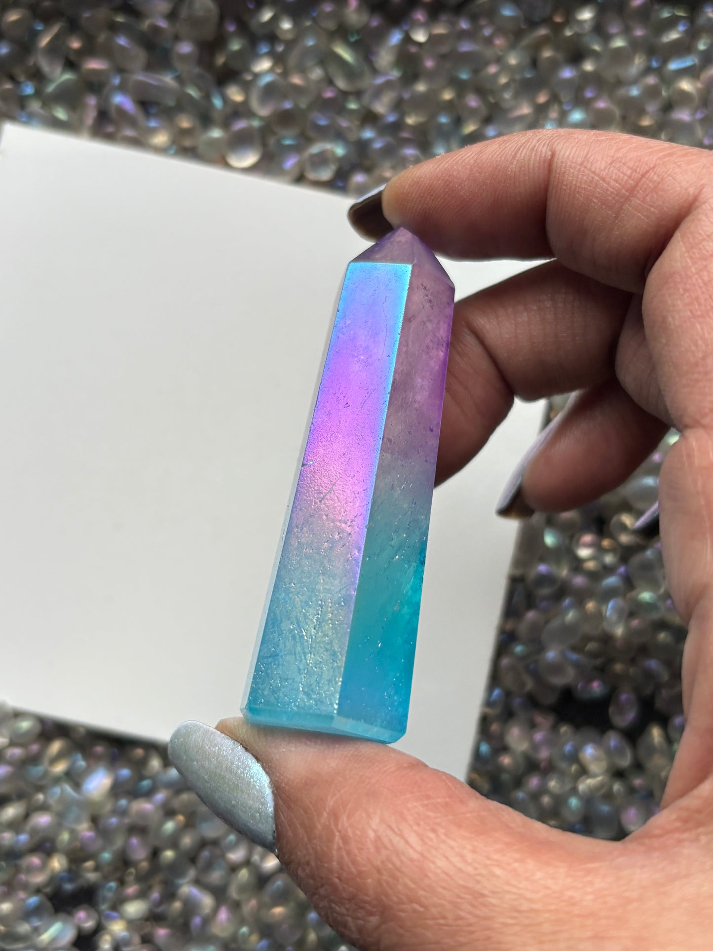 Aura Quartz Gemstone Crystal Tower & Watercolour Painting Framed Gift Set