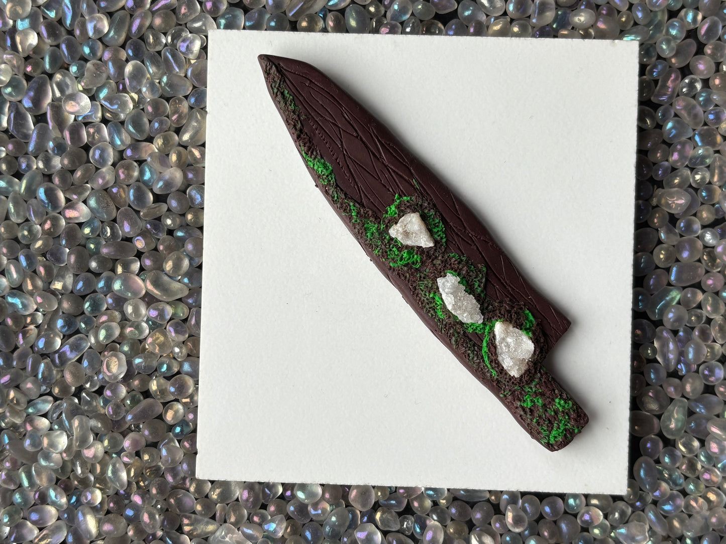 Druzy Quartz Crystal Gemstone Enchanted Forest Wooden Clay Knife