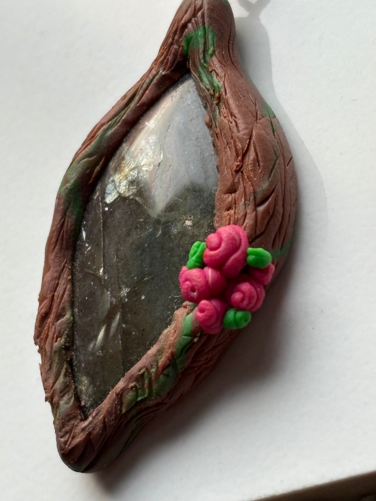 Purple Labradorite Crystal Gemstone Enchanted Rose Forest Clay Pendant Necklace