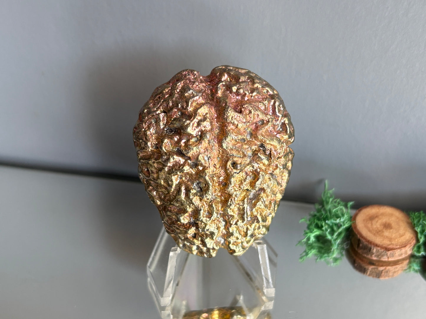 Peach Gold Bismuth Crystal Brain Metal Art Sculpture