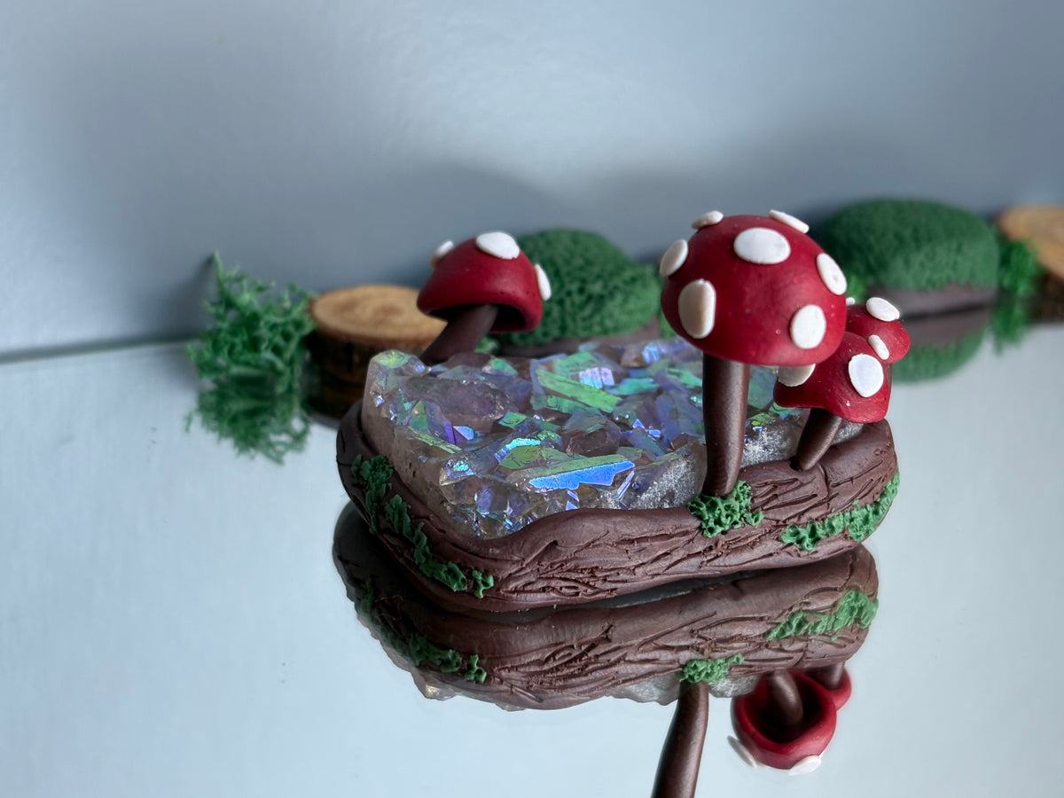Aura Amethyst Crystal Gemstone Rectangular Cluster Mini Red Mushroom Garden (2)