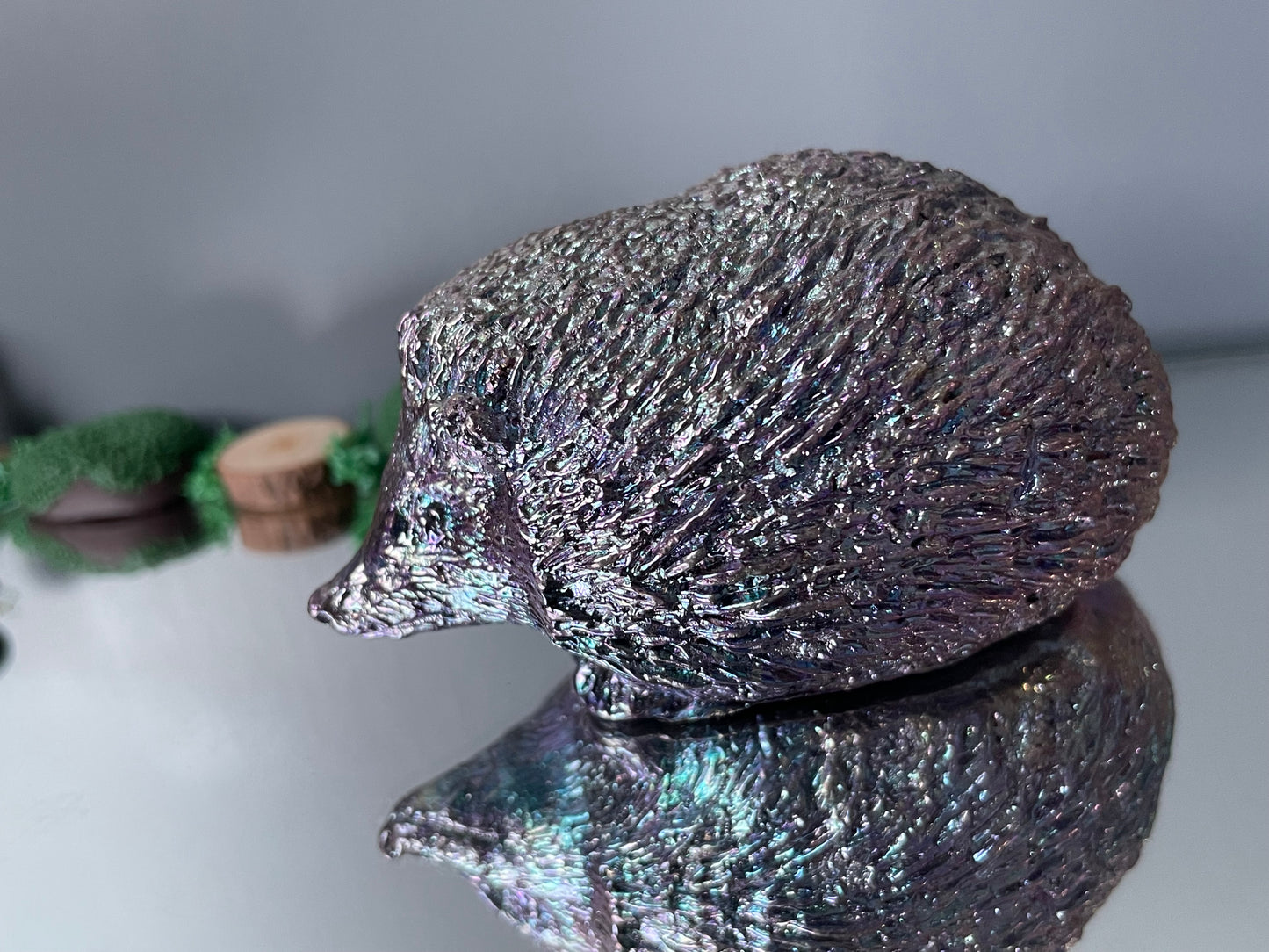 Purple Blue Bismuth Crystal Large Hedgehog Metal Art Sculpture