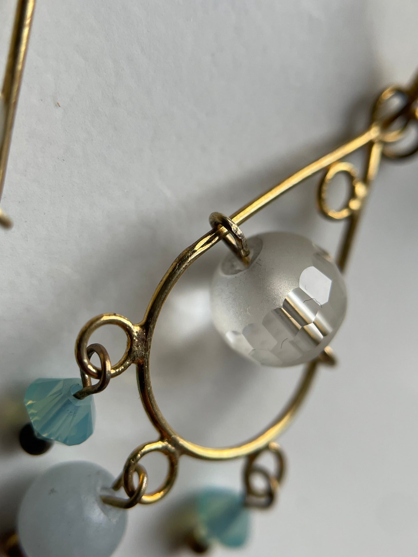 Angelite & Quartz crystal gemstone Swarovski gold chandelier 925 earrings