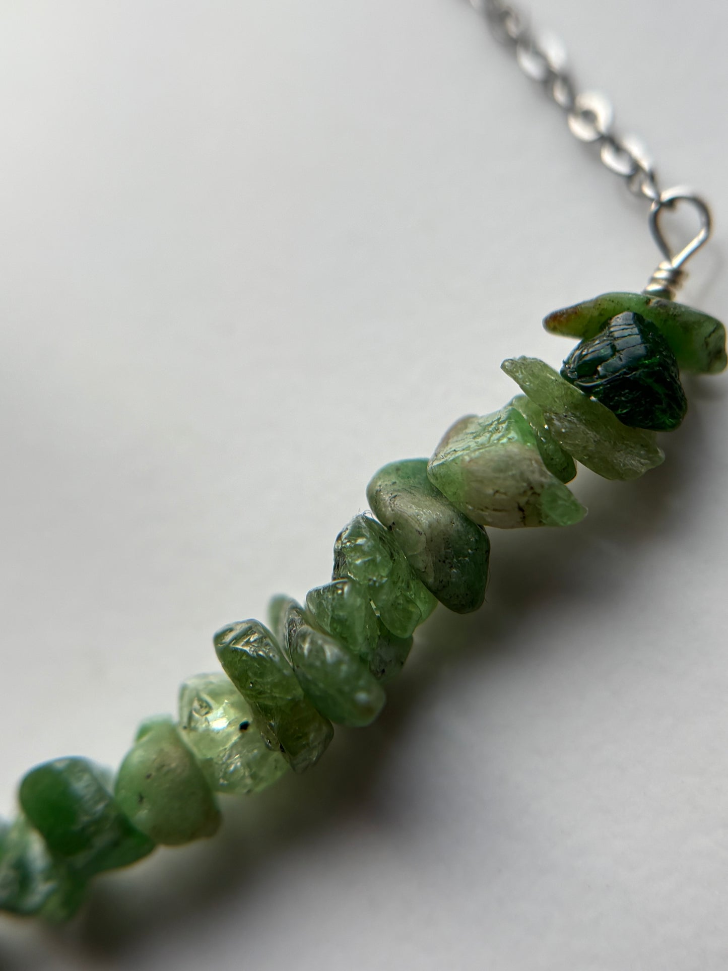 Tsavorite Green Garnet Rough Crystal Gemstone Chip Bar Necklace (Certified)