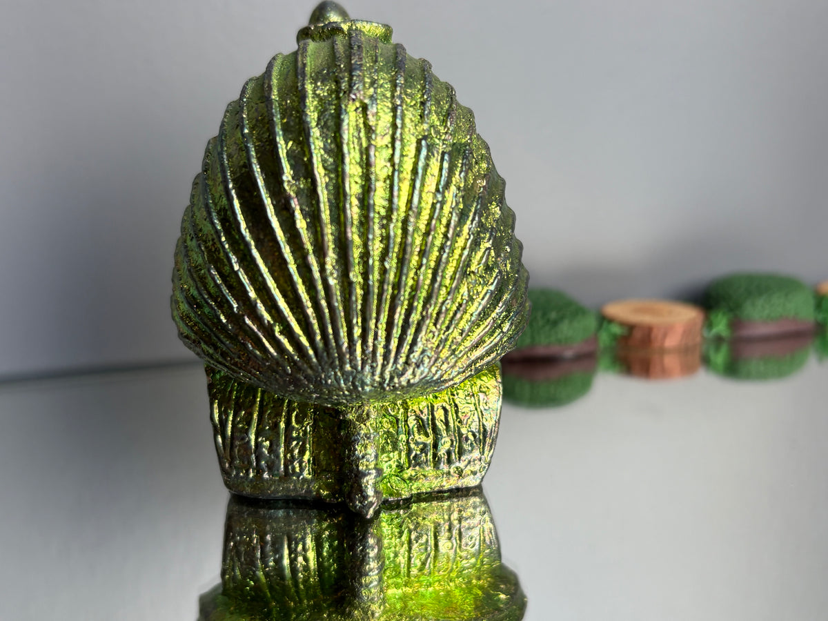 Green Bismuth Crystal King Tutankhamen Skull Metal Art Sculpture