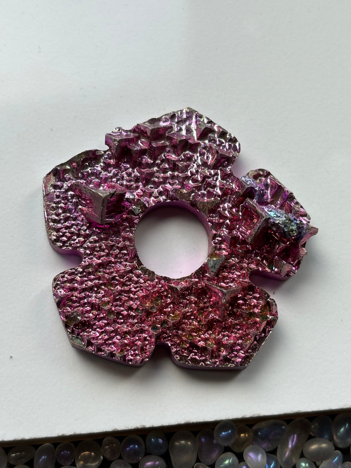 Pink Bismuth Crystal Hippie Flower Slice Cut Out Sphere Holder