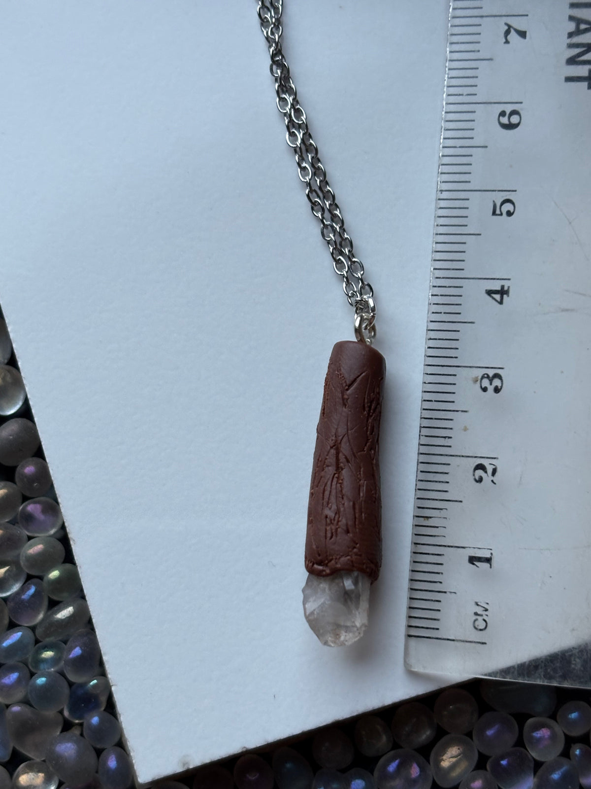 Scottish Quartz Crystal Gemstone Clay Wooden Wand Necklace (1)