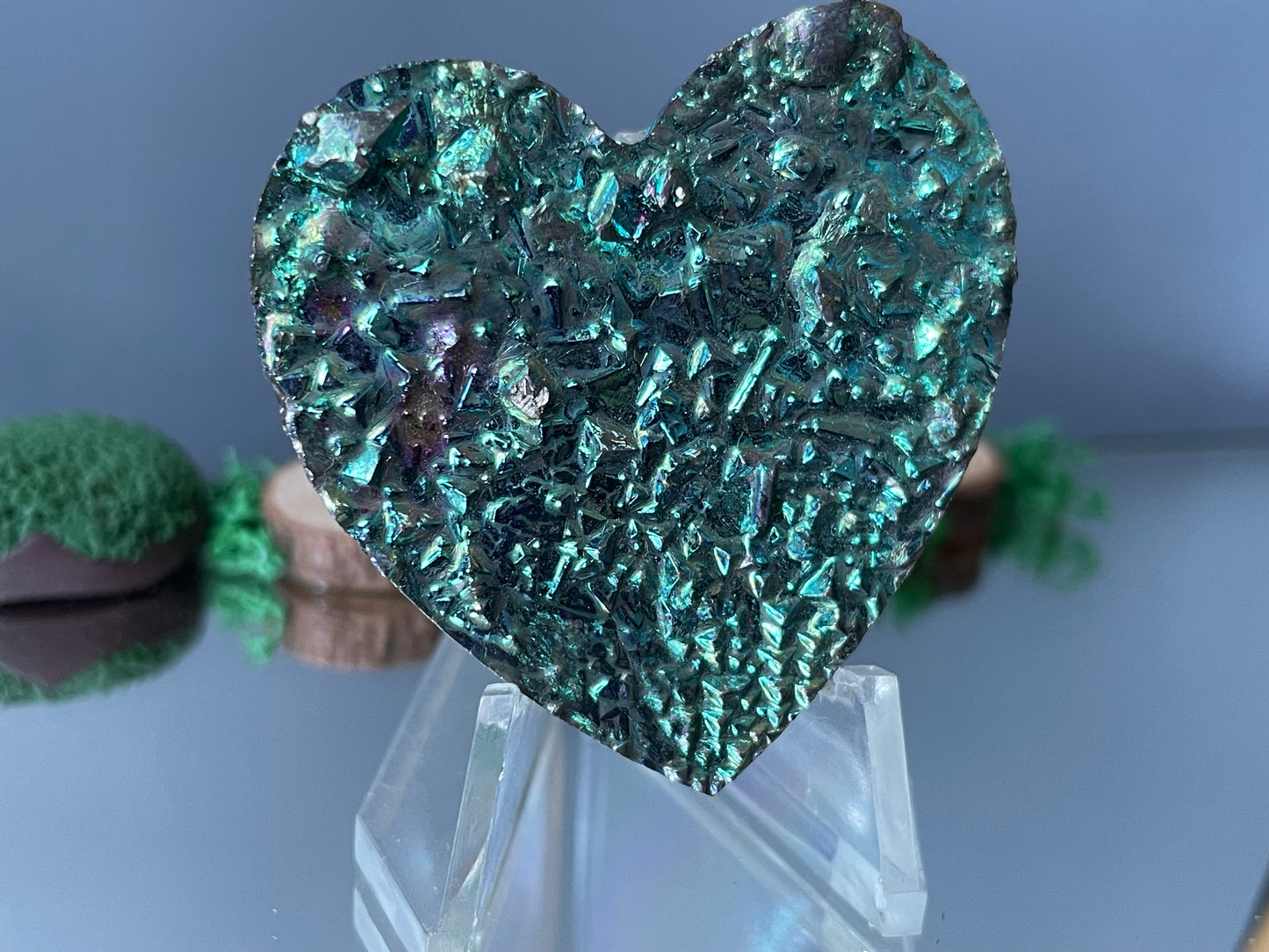 Teal Bismuth Crystal Heart Cut Out Metal Art
