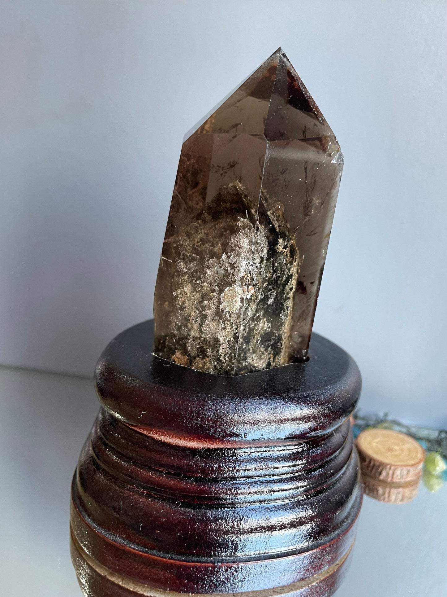 Smoky Hematite Rutile Garden Quartz Crystal Gemstone Tower Point
