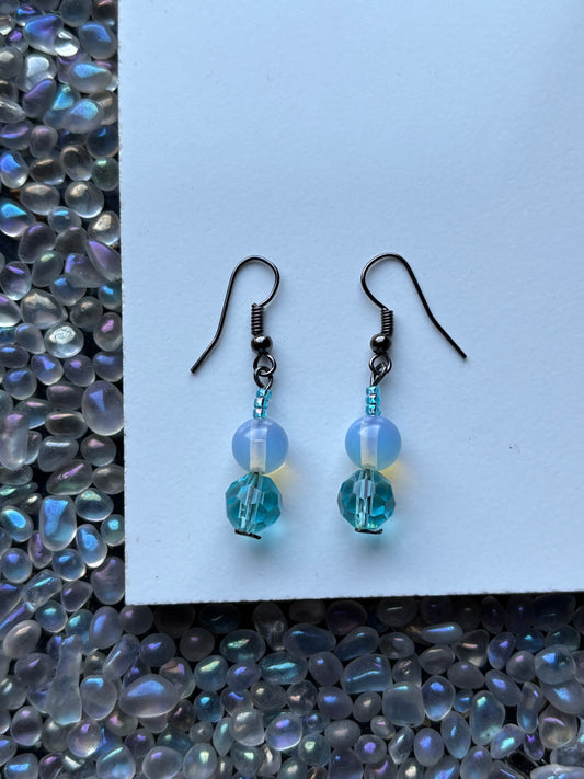 Opalite & Sky Blue Crystal Black Drop Earrings