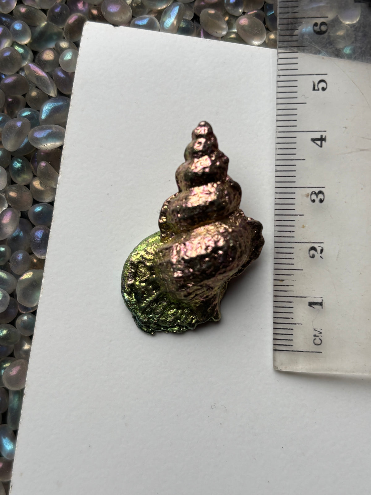 Pink & Green Bismuth Crystal Tulip Sea Shell Metal Art Sculpture