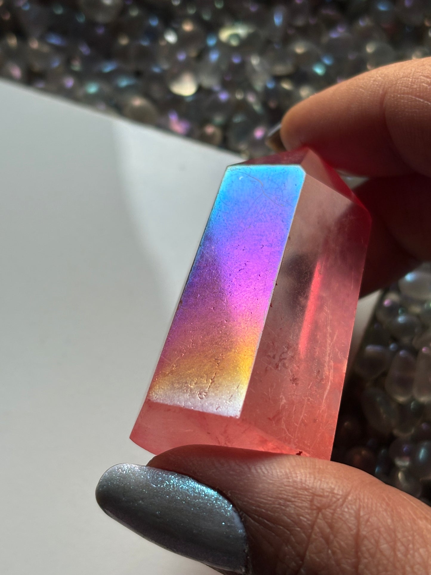 Red Aura Quartz Crystal Gemstone Tower Point