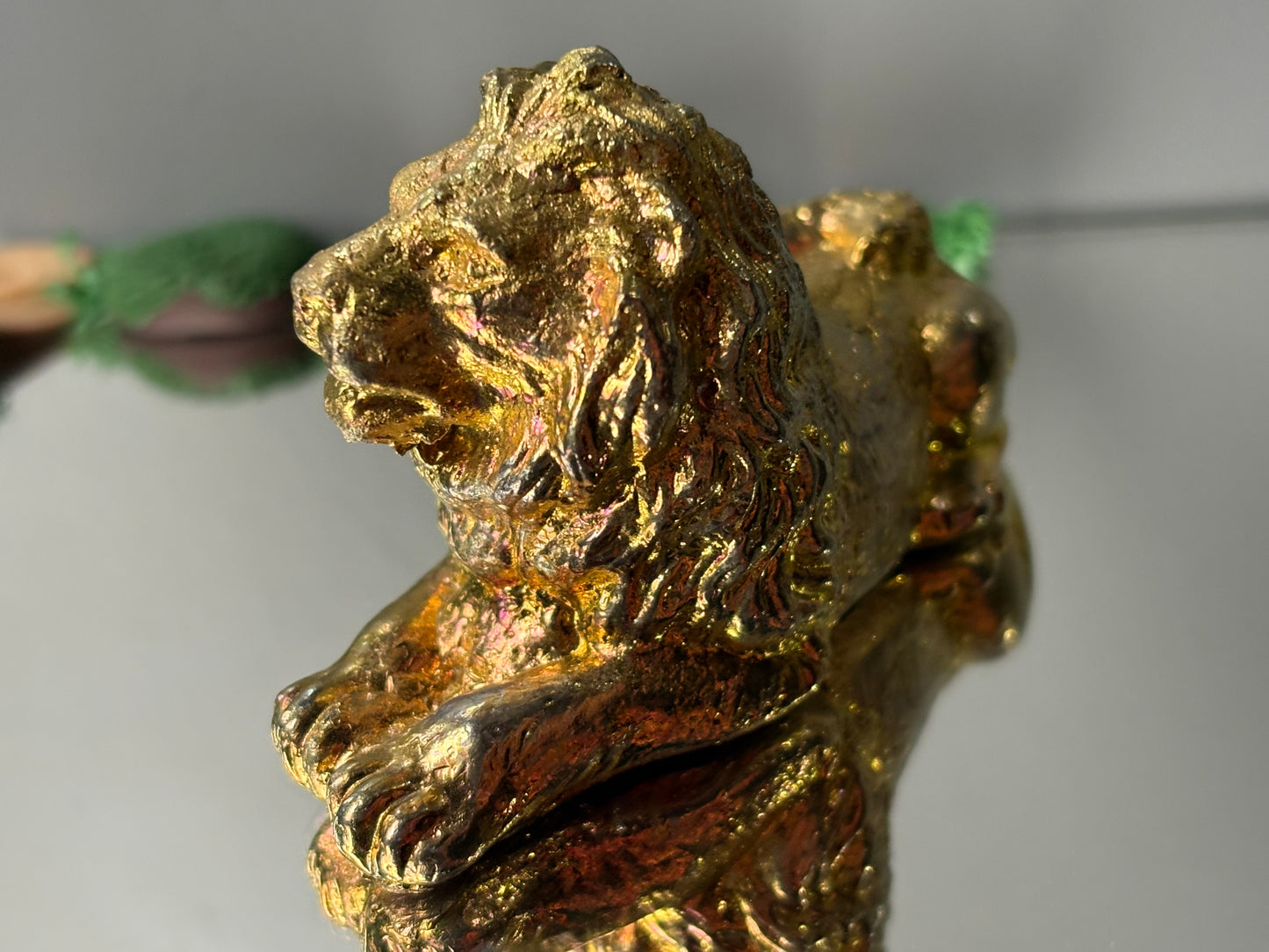 Gold Bismuth Crystal Lion Metal Art Sculpture