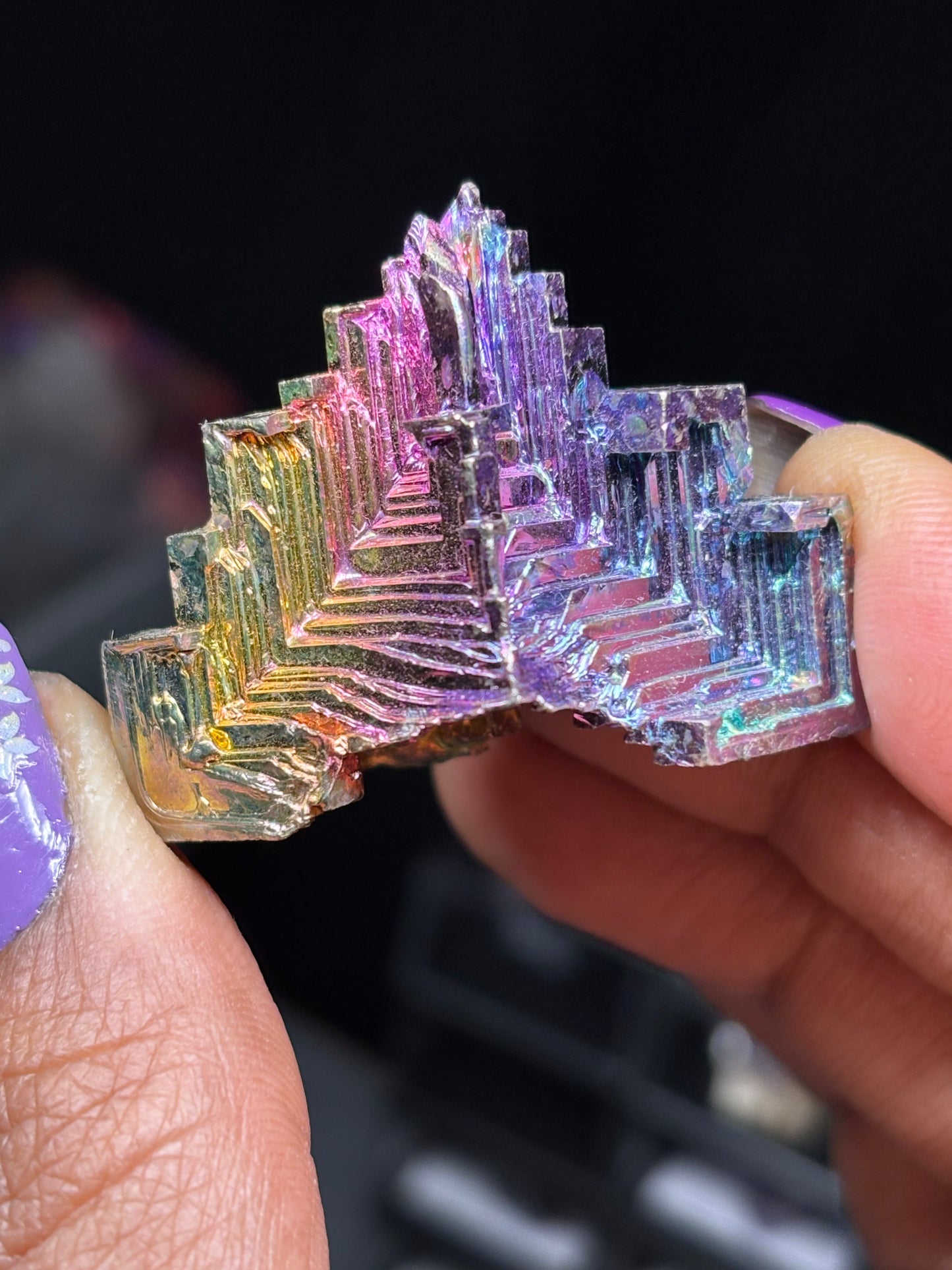 Sunset Bismuth Hopper Crystal Specimen Metal Art