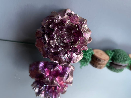 Pink Bismuth Crystal Small Rose Flower Metal Art Sculpture