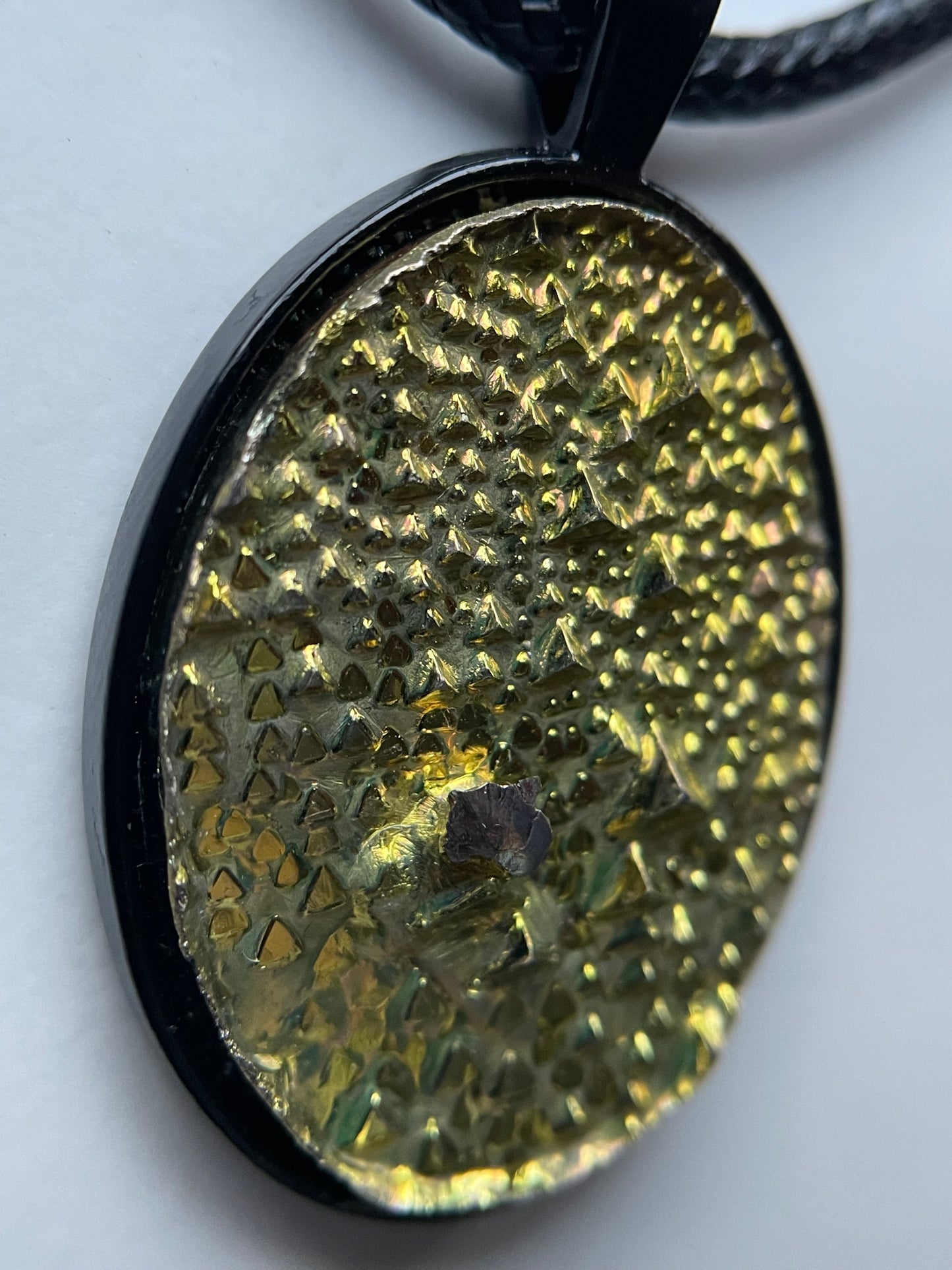 Gold Bismuth Crystal Metal Art Cord Necklace OVAL