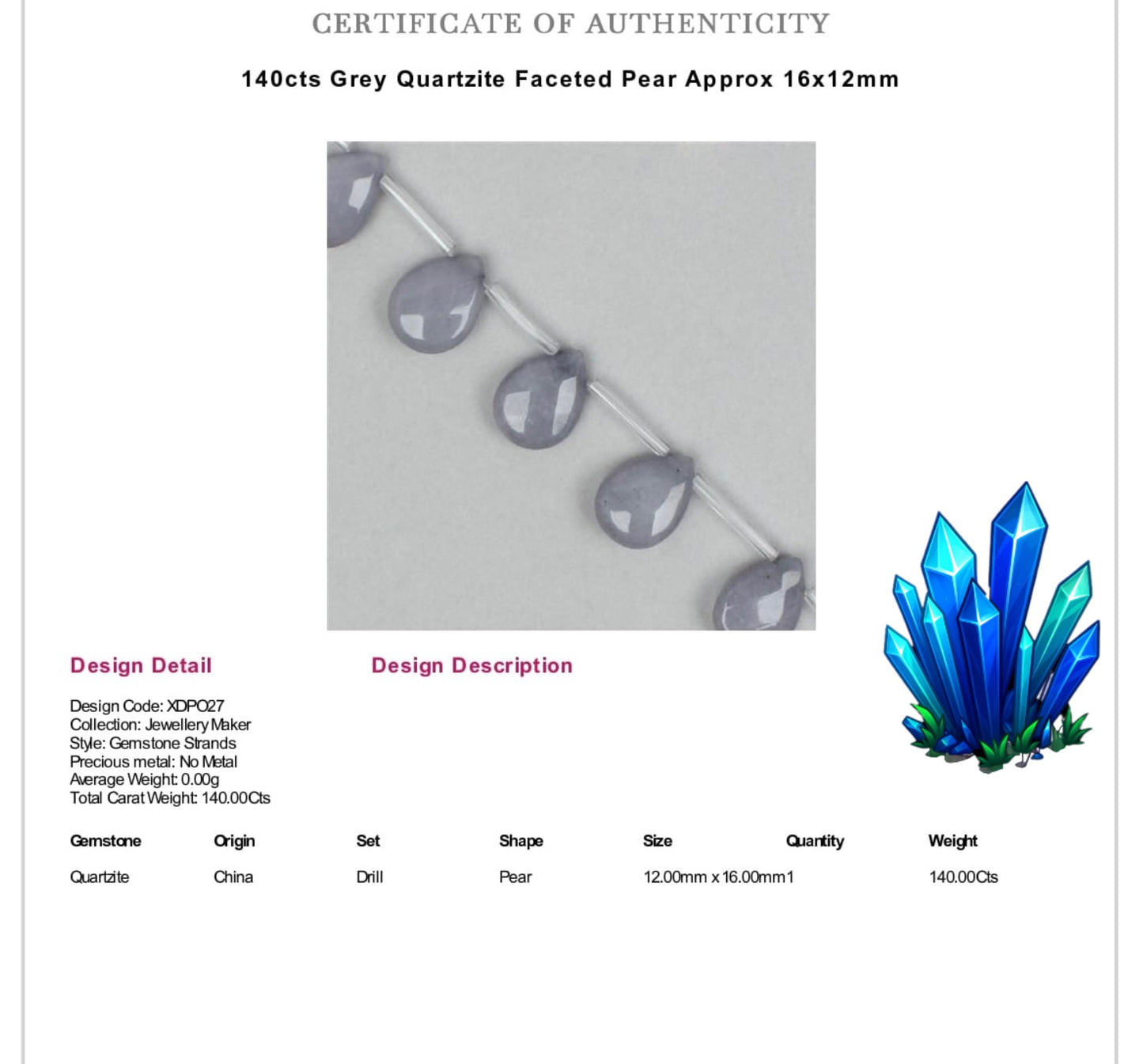 Grey Quartzite Crystal Gemstone Teardrop Star Earrings (Certified)