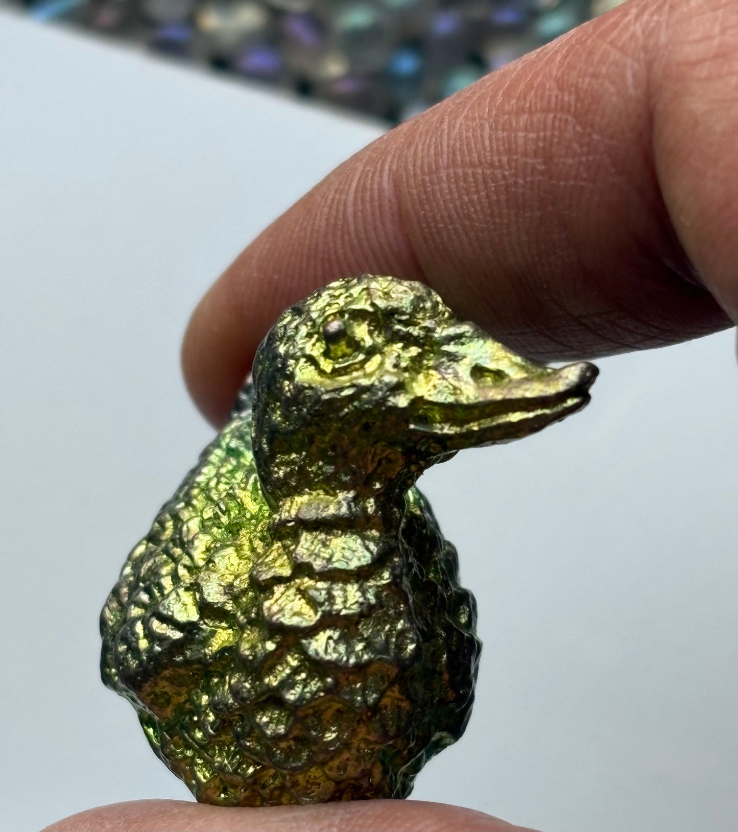 Green Teal Mini Duck Bismuth Crystal Metal Art Sculpture