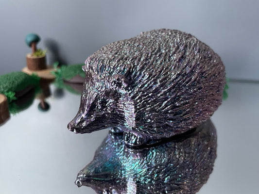 Purple Blue Bismuth Crystal Large Hedgehog Metal Art Sculpture