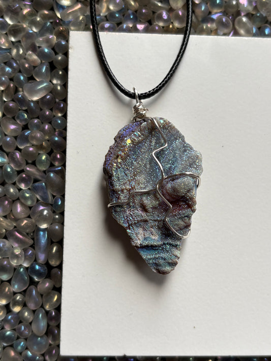 Aura Druzy Chalcedony Crystal Gemstone - Galaxy Slice - Necklace (2)