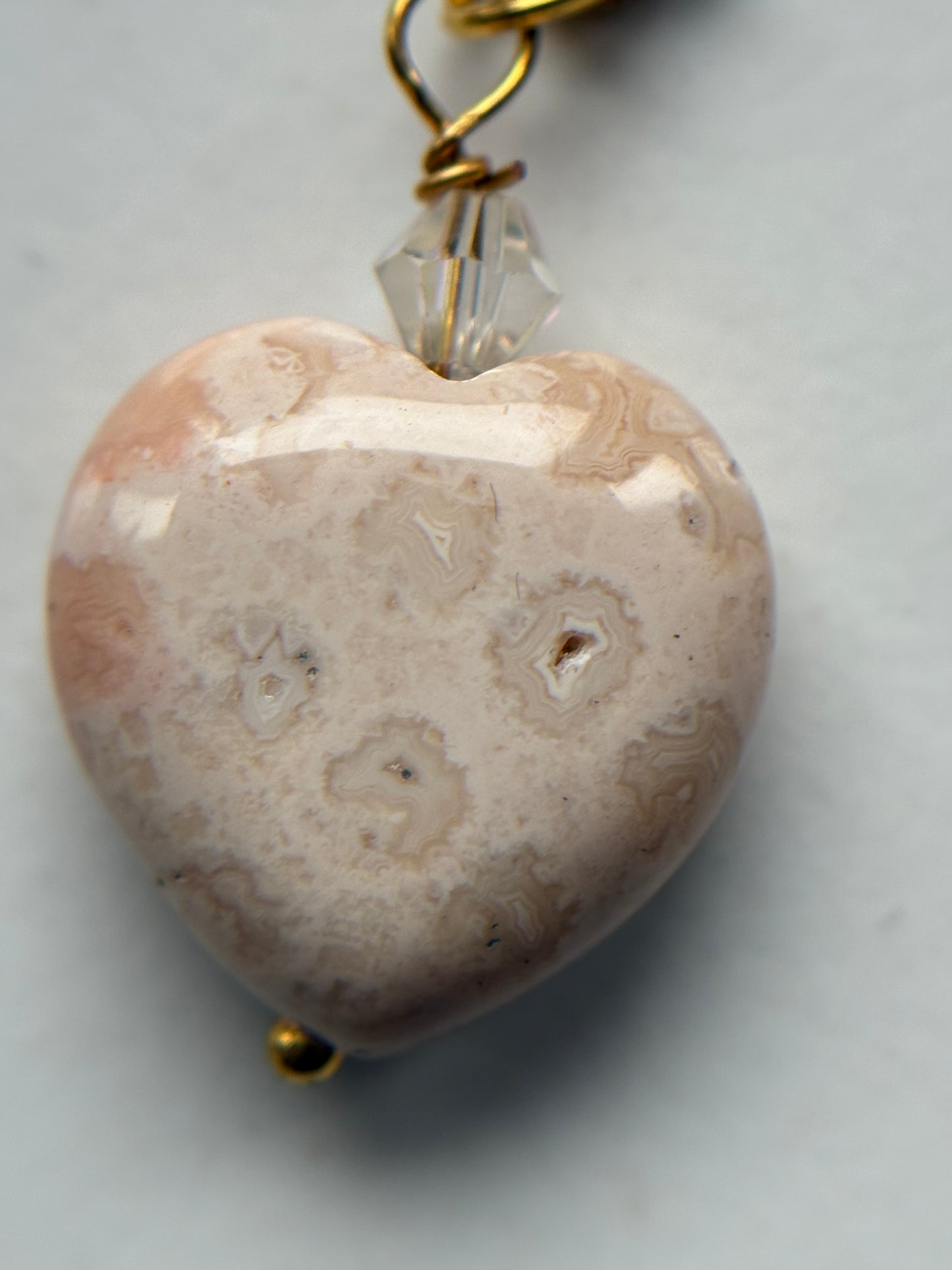 Peach Agate Druzy Coral Fossil Crystal Gemstone Heart Carving Necklace