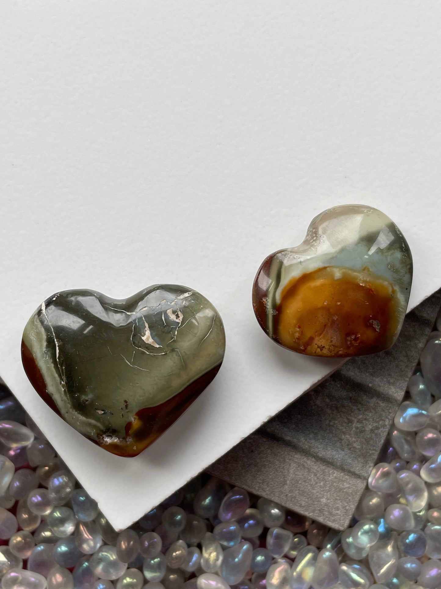 Polychrome Jasper Crystal Gemstone Heart Mini Carving Gift Set (2)