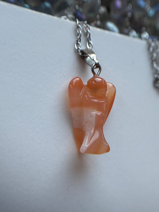 Carnelian Agate Crystal Gemstone Angel Carving Necklace