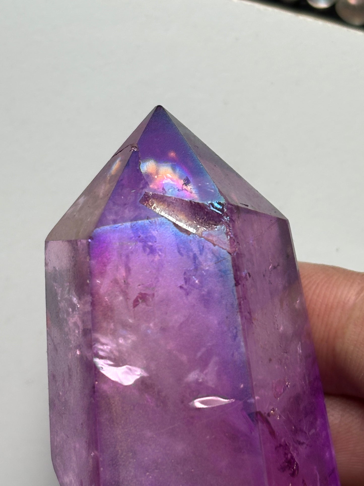 Purple Aura Quartz Crystal Gemstone Tower Point (B)