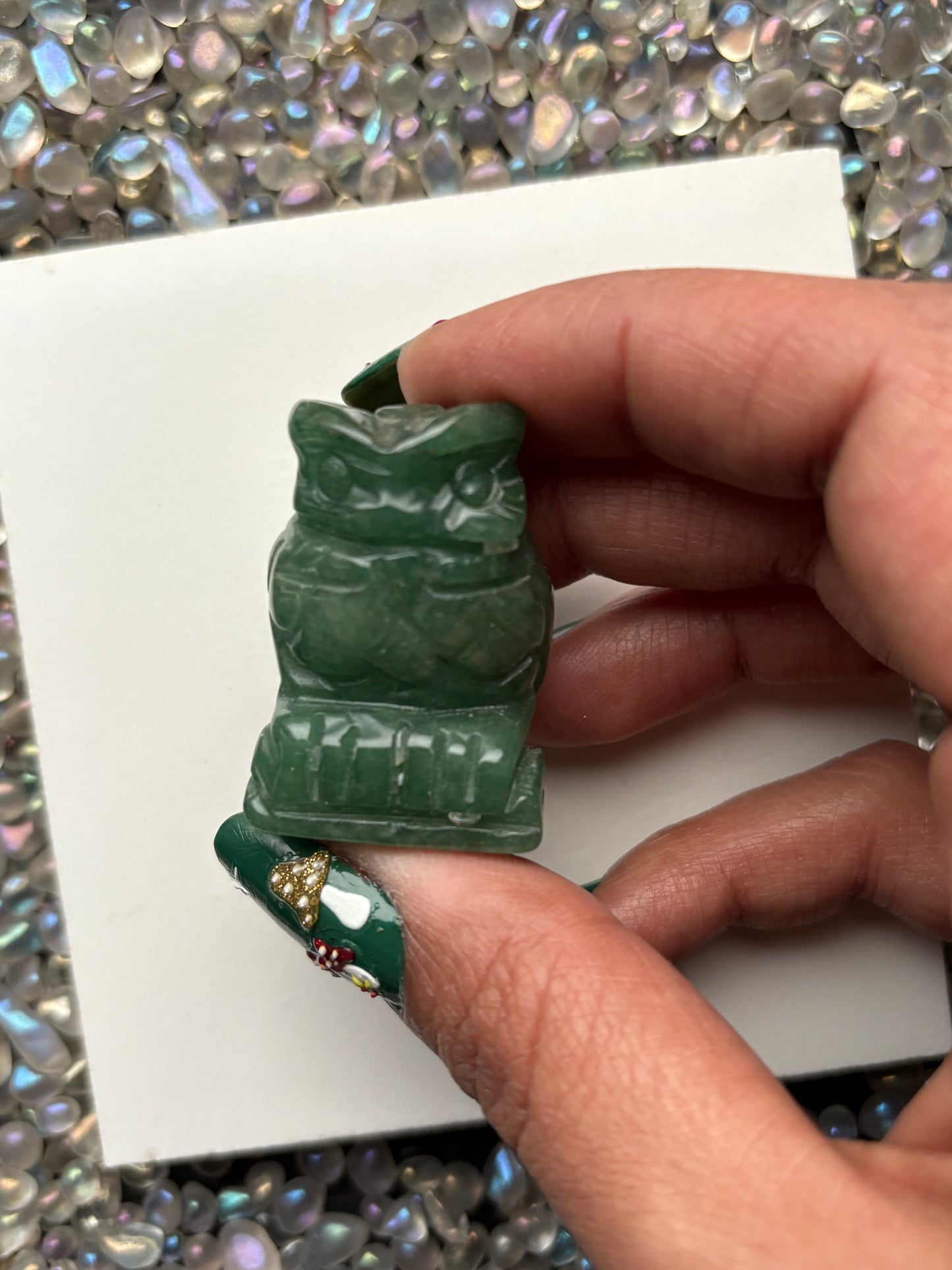 Green Aventurine Gemstone Crystal Animal Owl Carving