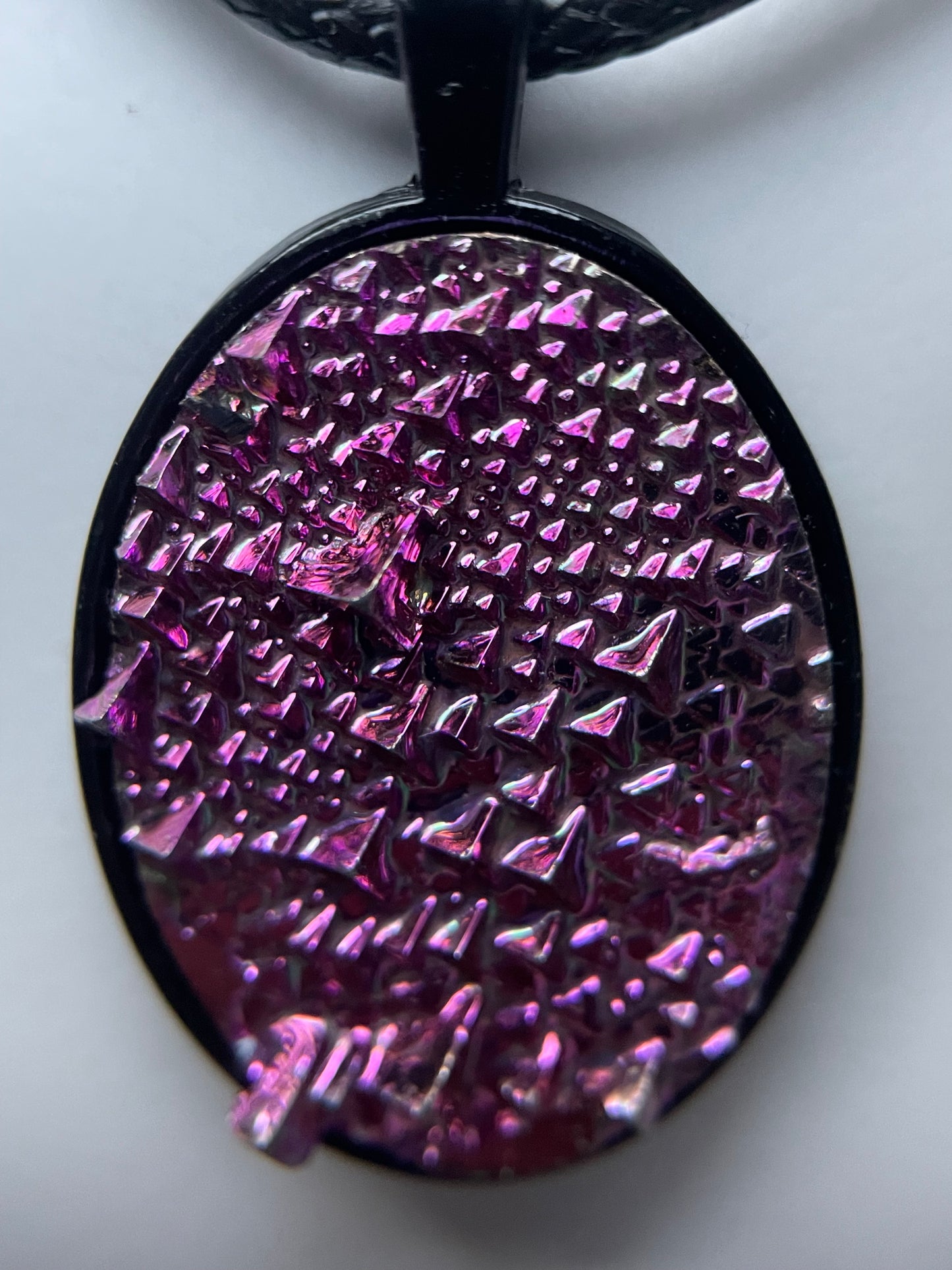 Pink Bismuth Crystal Metal Art Cord Necklace OVAL