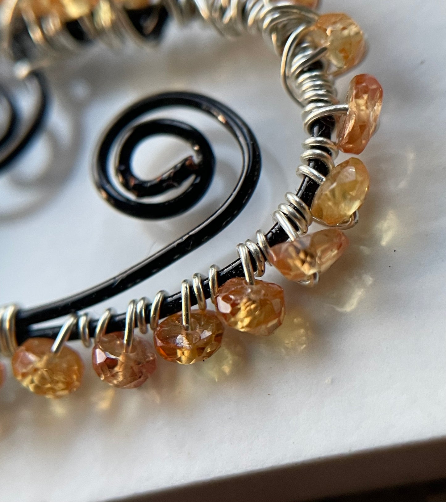 Songea Orange Sapphire Crystal Gemstone Wire Heart Necklace