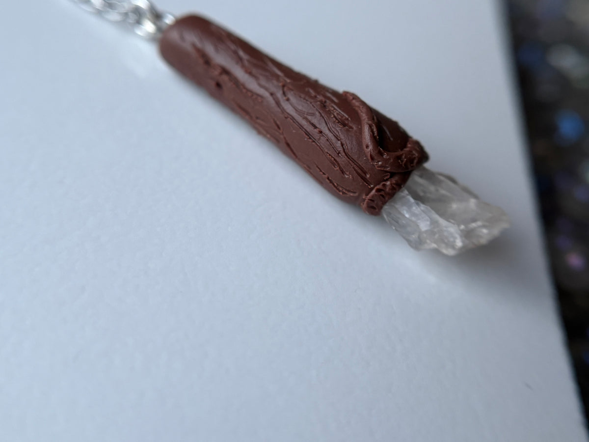 Scottish Quartz Crystal Gemstone Clay Wooden Wand Necklace (5)