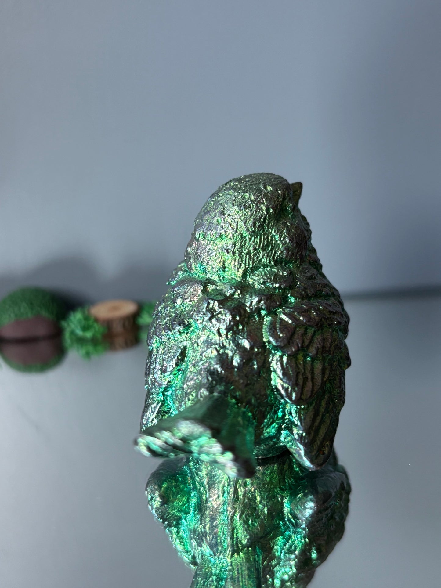 Teal Bismuth Crystal Wren Song Bird Metal Art Sculpture